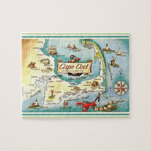 Cape Cod MA Vintage Kaart Puzzel (Horizontaal)
