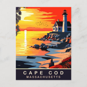 Cape Cod, MA, Zonsondergang aan de kust, Reizen Briefkaart
