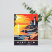 Cape Cod, MA, Zonsondergang aan de kust, Reizen Briefkaart (Staand voorkant)