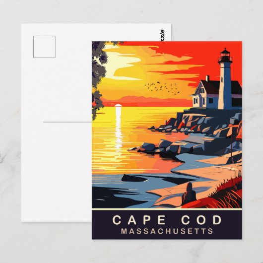 Cape Cod, MA, Zonsondergang aan de kust, Reizen Briefkaart (Voorkant / Achterkant)