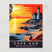 Cape Cod, MA, Zonsondergang aan de kust, Reizen Briefkaart (Voorkant)
