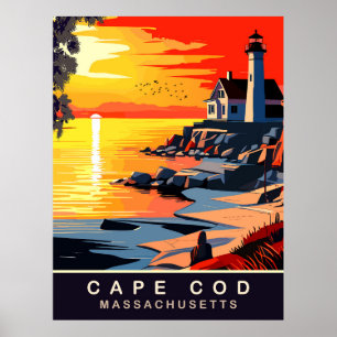 Cape Cod, MA, Zonsondergang aan de kust, Reizen Poster