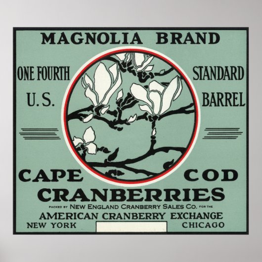 Cape Cod Magnolia Brand Cranberry Label Poster (Voorkant)
