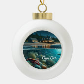 Cape Cod Marine Beach House Kerstversiering Keramische Bal Ornament (Voorkant)