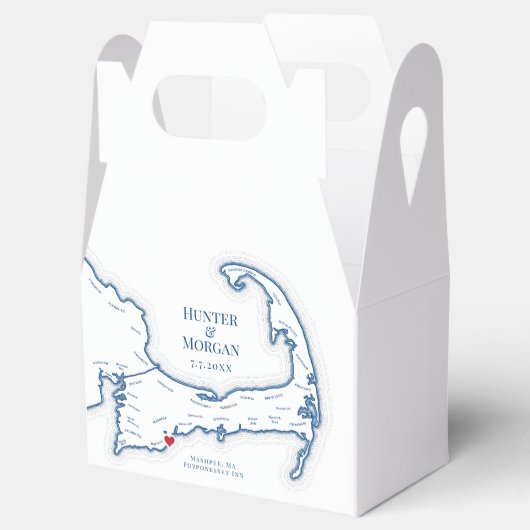 Cape Cod Mashpee Kaart Bestemming Bruiloft Elegant Bedankdoosjes (Geopend)