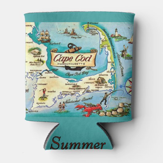 Cape Cod Mass Kaart Blikjeskoeler (Voorkant)