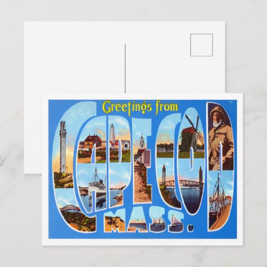 Cape Cod, Massachusetts  Big Letters Postca Briefkaart (Voorkant / Achterkant)