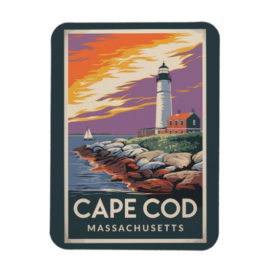 Cape Cod Massachusetts Illustratie Reiskunst Magneet (Verticaal)