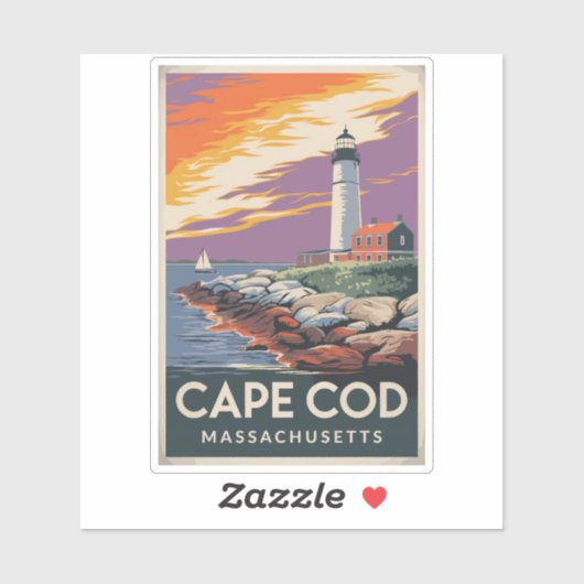 Cape Cod Massachusetts Illustratie Reiskunst Sticker (Vel)