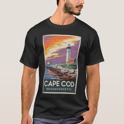 Cape Cod Massachusetts Illustratie Reiskunst T-shirt (Voorkant)