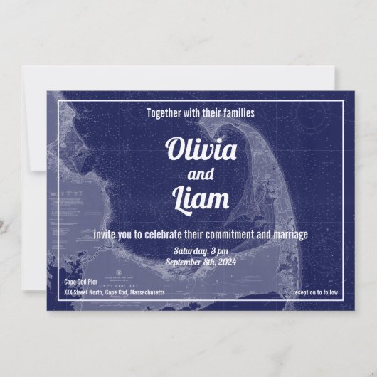 Cape Cod Massachusetts  Map Wedding Invitat Kaart (Voorkant)