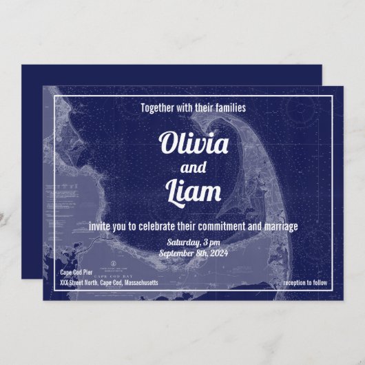 Cape Cod Massachusetts  Map Wedding Invitat Kaart (Voorkant / Achterkant)