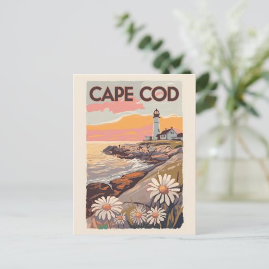 Cape Cod Massachusetts Painterly Travel Art Retro Briefkaart (Staand voorkant)
