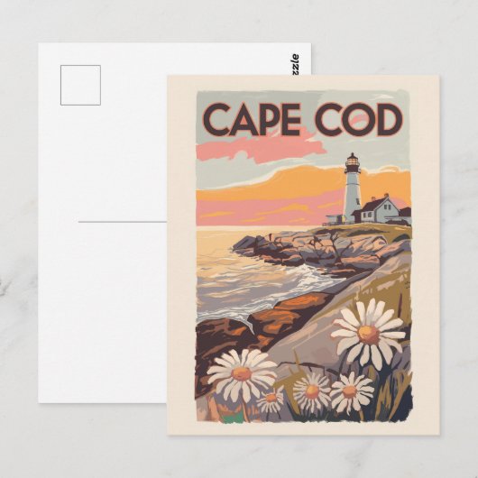 Cape Cod Massachusetts Painterly Travel Art Retro Briefkaart (Voorkant / Achterkant)