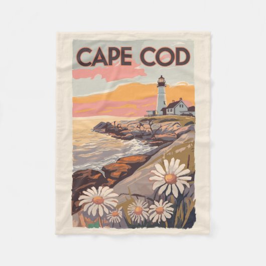 Cape Cod Massachusetts Painterly Travel Art Retro Fleece Deken (Voorkant)