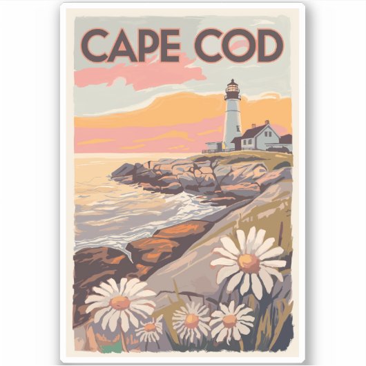 Cape Cod Massachusetts Painterly Travel Art Retro Sticker (Voorkant)