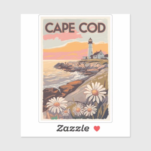 Cape Cod Massachusetts Painterly Travel Art Retro Sticker (Vel)