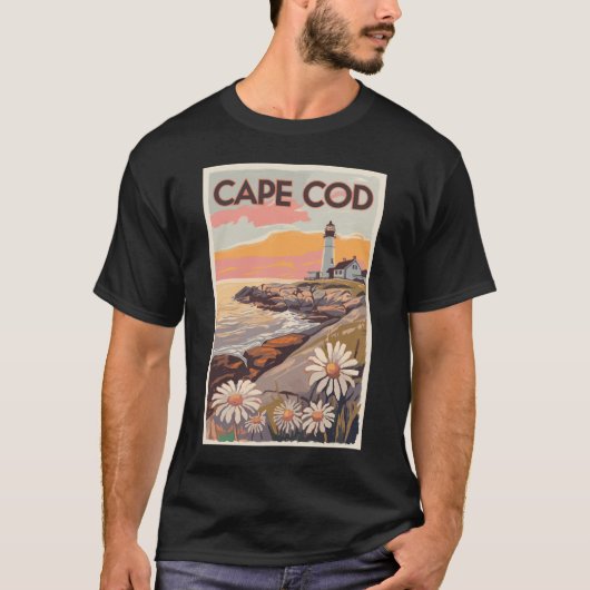 Cape Cod Massachusetts Painterly Travel Art Retro T-shirt (Voorkant)