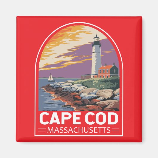 Cape Cod Massachusetts Reis Kunst Embleem Magneet (Voorkant)