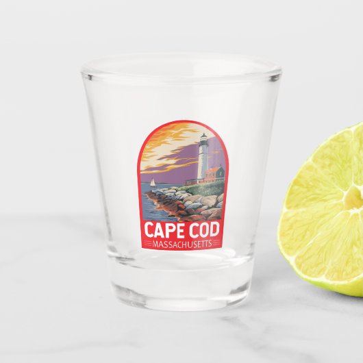 Cape Cod Massachusetts Reis Kunst Embleem Shot Glas (Voorkant)