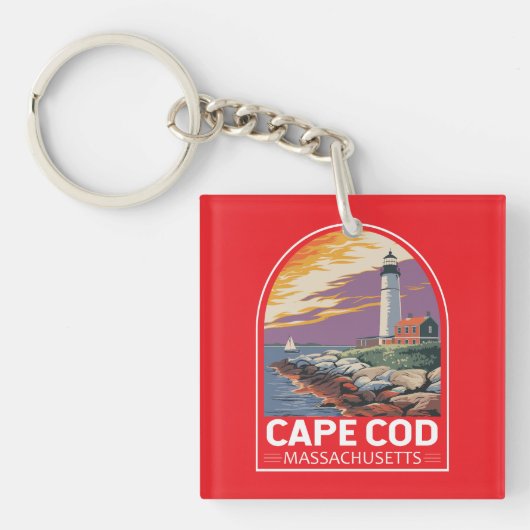 Cape Cod Massachusetts Reis Kunst Embleem Sleutelhanger (Voorkant)