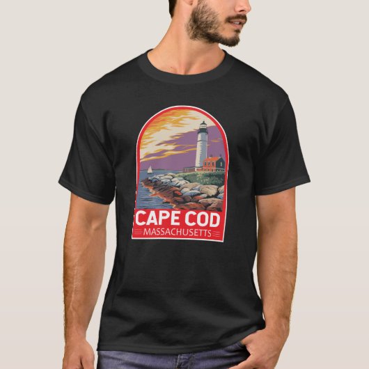 Cape Cod Massachusetts Reis Kunst Embleem T-shirt (Voorkant)