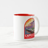Cape Cod Massachusetts Reis Kunst Embleem Tweekleurige Koffiemok (Voorkant rechts)