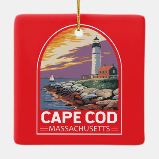 Cape Cod Massachusetts Travel Art Embleem Keramisch Ornament (Achterkant)