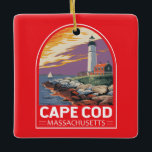 Cape Cod Massachusetts Travel Art Embleem Keramisch Ornament<br><div class="desc">Cape Cod retro vector reizen ontwerp in een embleem stijl. Het is de site van schilderachtige dorpjes,  viswinkels,  vuurtorens,  vijvers en baai- en oceaanstranden.</div>
