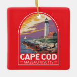 Cape Cod Massachusetts Travel Art Embleem Keramisch Ornament<br><div class="desc">Cape Cod retro vector reizen ontwerp in een embleem stijl. Het is de site van schilderachtige dorpjes,  viswinkels,  vuurtorens,  vijvers en baai- en oceaanstranden.</div>