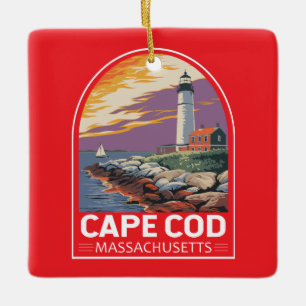 Cape Cod Massachusetts Travel Art Embleem Keramisch Ornament