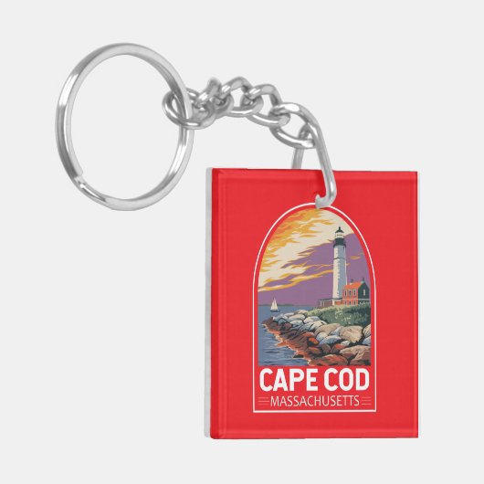 Cape Cod Massachusetts Travel Art Embleem Sleutelhanger (Voorkant Links)
