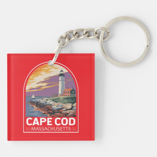 Cape Cod Massachusetts Travel Art Embleem Sleutelhanger (Achterkant)
