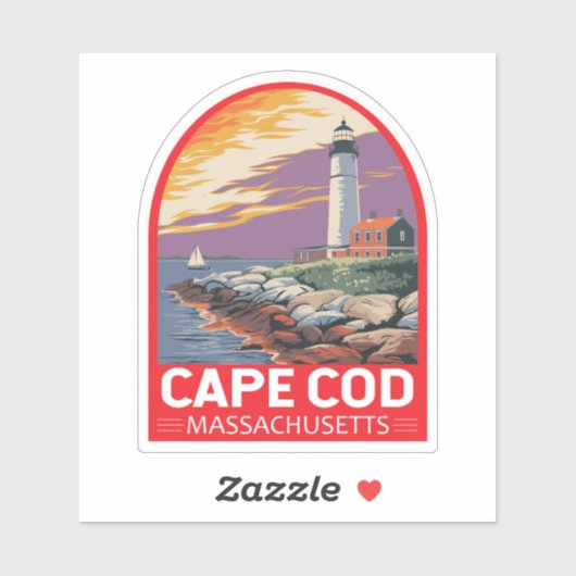 Cape Cod Massachusetts Travel Art Embleem Sticker (Vel)