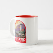 Cape Cod Massachusetts Travel Art Embleem Tweekleurige Koffiemok (Voorkant links)