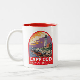 Cape Cod Massachusetts Travel Art Embleem Tweekleurige Koffiemok