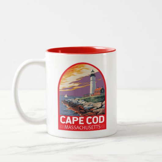 Cape Cod Massachusetts Travel Art Embleem Tweekleurige Koffiemok (Links)
