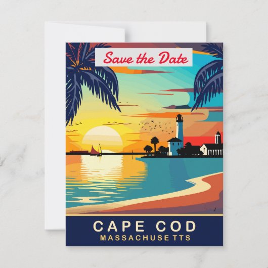 Cape Cod Massachusetts Trouwkaart op het strand Save The Date (Voorkant)