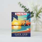 Cape Cod Massachusetts Trouwkaart op het strand Save The Date (Staand voorkant)