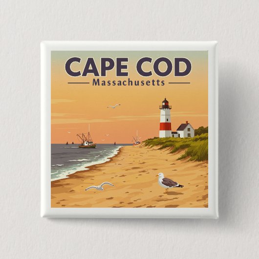  Cape Cod Massachusetts Vierkante Button 5,1 Cm (Voorkant)