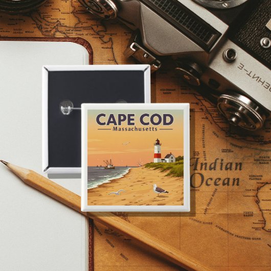  Cape Cod Massachusetts Vierkante Button 5,1 Cm