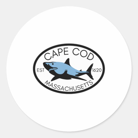 Cape Cod Massachusetts Vissen Haai Vis Strand Boot Ronde Sticker (Voorkant)