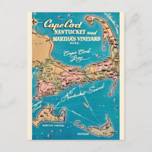 Cape Cod Nantucket & Martha's Vineyard ansichtkaar Briefkaart