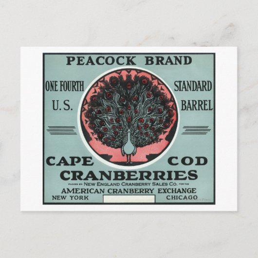 Cape Cod Peacock Brand Cranberry Label Briefkaart (Voorkant)