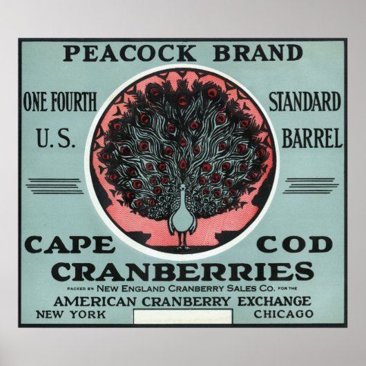 Cape Cod Peacock Brand Cranberry Label Poster (Voorkant)