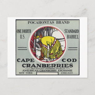 Cape Cod Pocahontas Brand Cranberry Label Briefkaart