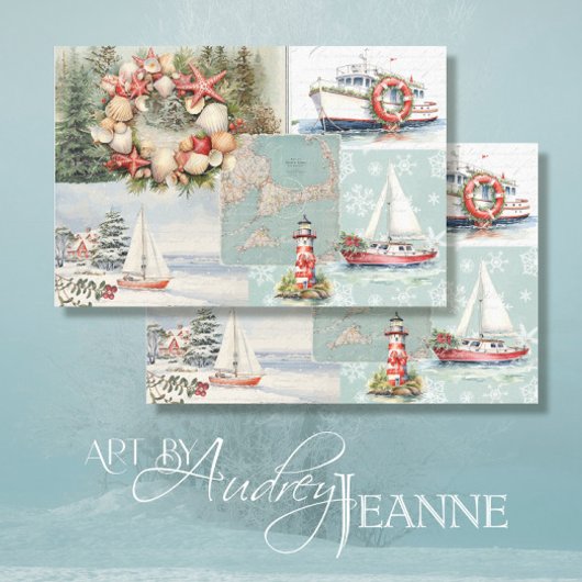 Cape Cod rustieke kerstbomen boten Licht huis Tissuepapier