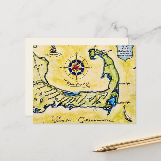 Cape Cod Schilderachtige Route Ansichtkaart Briefkaart (Voorkant / Achterkant in situ)