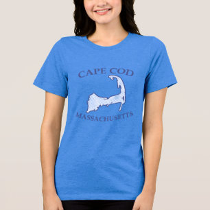 Cape Cod Silhouette Blauw Gestreepte Vrouwen Tri-Blend Shirt