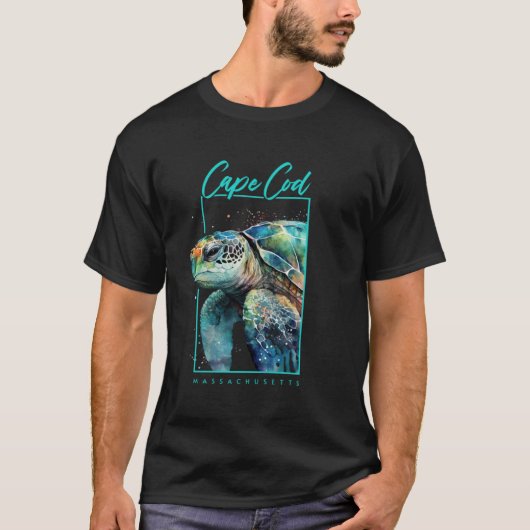 Cape Cod Souvenir Massachusetts Sea Turtle Portrai T-shirt (Voorkant)